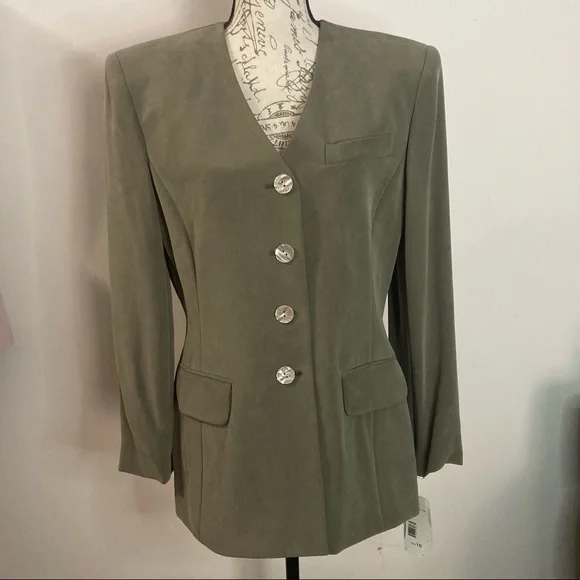 100% Silk Green Blazer With Opal Buttons NWT